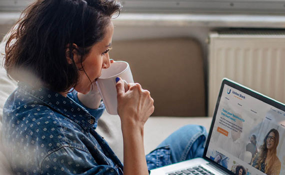 Woman using online banking